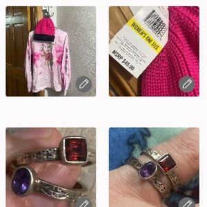 Spider🖤cap fleece lined+Y wait🐇IDEAL tee M+925❤️💜tribal stone rings 7-7.5